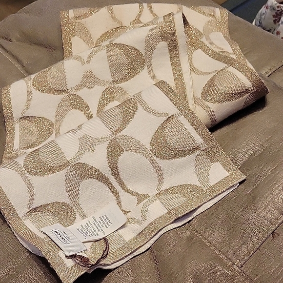 Coach cream and gold metallic, monogram, reversible scarf - Picture 3 of 5